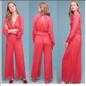 NWT Anthropologie Janett pink ruffled jumpsuit